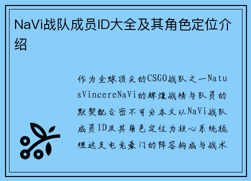 NaVi战队成员ID大全及其角色定位介绍
